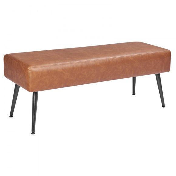 PU Leather Bedroom Bench with Metal Legs Shoe Bench for Entryway Brown