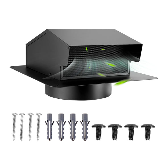 6 Inch Hooded Wall Vent Cover SPCC Steel Roof Exhaust 1 Pack Black