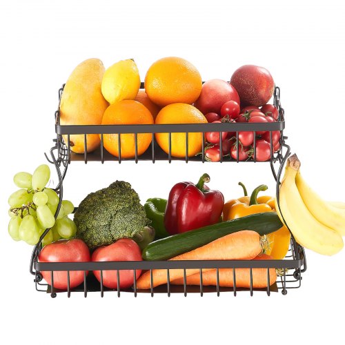 2 Tier Fruit Basket Bowl Kitchen Countertop Storage Stand Holder Banana Hanger