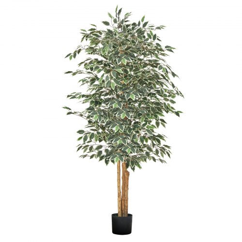 6FT Artificial Ficus Tree Tall Faux Plant with Black Pot for Indoor Decor