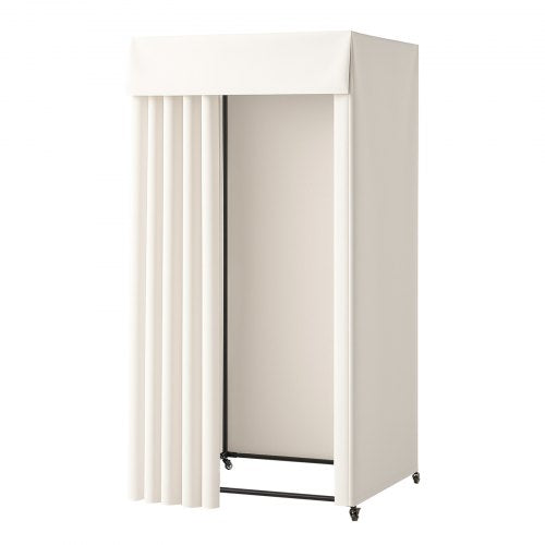 Fitting Room, Moveable Dressing Room with Thick Curtains, Privacy Space with Casters and a Sturdy Metal Hook, for Boutique, Mall, Tailor's Store & Outdoor (39 x 39 x 81 in, Black and Beige)
