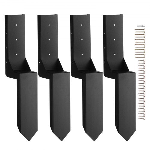 Fence Post Anchor Repair Kit, 4 Pack Inner Diameter 3.5 x3.5 Inches Heavy Duty Steel Fence Post Support Stakes, Anchor Ground Spike for Repair Tilted, Broken Wood Fence Post, Enveloping