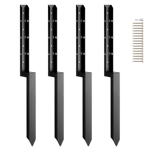 Fence Post Anchor Repair Kit, 4 Pack Inner Diameter 2 x2 Inches Heavy Duty Steel Fence Post Support Stakes, Anchor Ground Spike for Repair Tilted, Broken Wood Fence Post