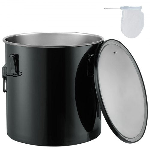 Fryer Grease Bucket, 10 Gal Oil Disposal Caddy Stainless Steel Fryer Oil Bucket Coating, Oil Transport Container with Lid, Lock Clips, Filter Bag for Hot Cooking Oil Filtering, Black