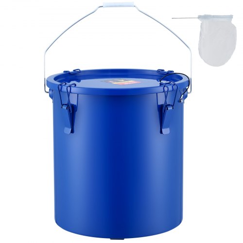 Fryer Grease Bucket, 6 Gal Oil Disposal Caddy Carbon Steel Fryer Oil Bucket with Coating, Oil Transport Container with Lid, Lock Clips, Filter Bag for Hot Cooking Oil Filtering, Blue