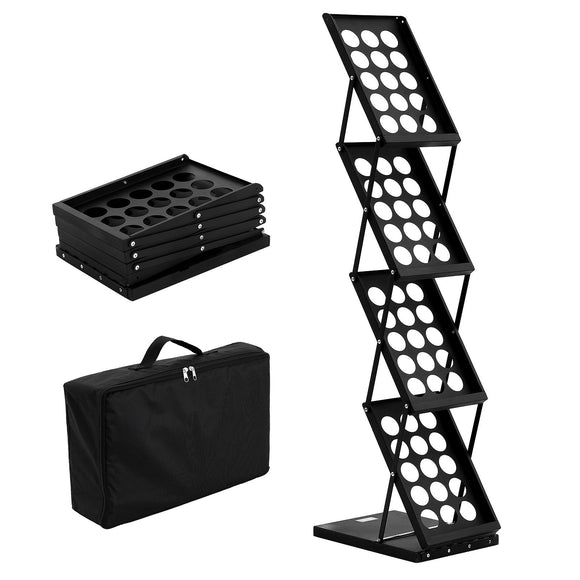 Foldable Magazine Display Rack, 4-Tier Brochure Literature Display Stand, Portable Catalog Brochure Holder Stand with Carrying Bag for Office Trade Show Exhibitions, 4 Pockets