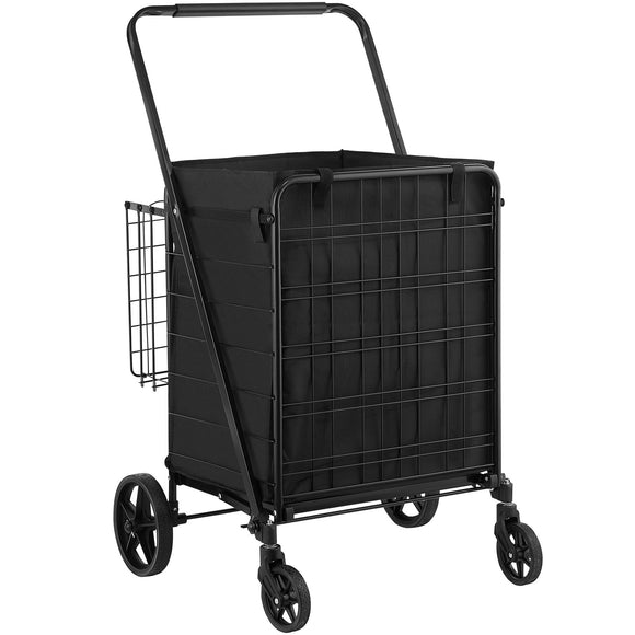 Folding Shopping Cart with Removable Waterproof Liner, 330LBS Large Capacity Jumbo Grocery Cart with Dual Basket, 360 Swivel Wheels, Dense Metal Mesh Base, Heavy Duty Utility Cart for Shopping