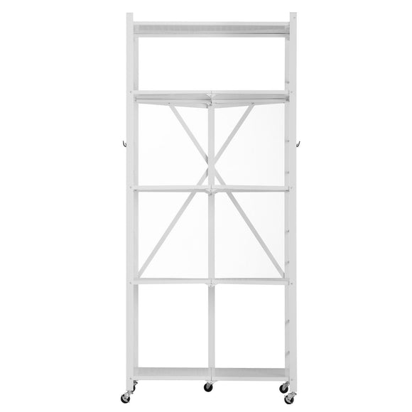 Folding Storage Shelf with Wheels 5-Tier Metal Shelving Unit White