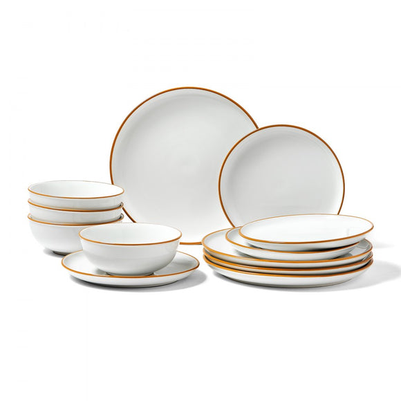 12 PCS Dinnerware Set Ceramic Plates and Bowls Sets Service for 4 White