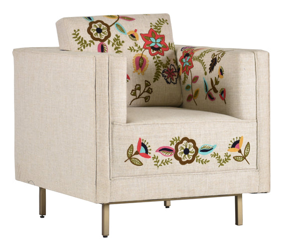 Beige Ulanni Chair with Floral Design