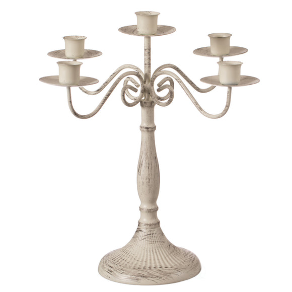 Antique Distressed Metal Candelabra and Candlestick for Dining Room, Entryway, Kitchen and Vanity Five Arm