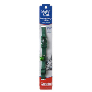 [Pack of 4] - Coastal Pet Safe Cat Nylon Adjustable Breakaway Collar - Hunter Green 8"-12" Neck