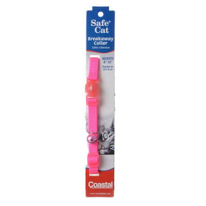 [Pack of 4] - Coastal Pet Safe Cat Nylon Adjustable Breakaway Collar - Neon Pink 8"-12" Neck
