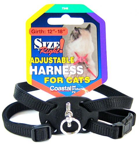 [Pack of 3] - Coastal Pet Size Right Nylon Adjustable Cat Harness - Black Girth Size 12