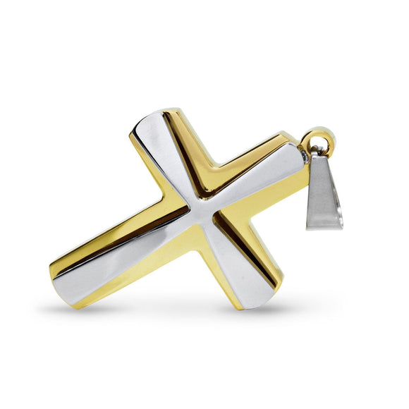 Unique Stainless Steel Double Layer Designer Cross Pendant - Small, Two Tone