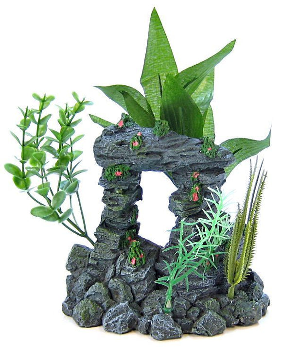[Pack of 2] - Blue Ribbon Rock Arch with Plants Ornament Medium - 6