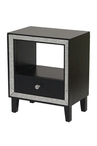 Mirrored Glass Accent Cabinet With A Drawer And N Open Shelf And An Mirrored Frame