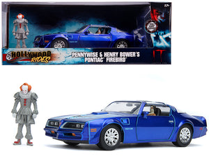 Henry Bower\'s Pontiac Firebird Trans Am Candy Blue with Pennywise Diecast Figurine \It Chapter Two\" (2019) Movie 1/24 Diecast Model Car by Jada"
