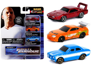 PACK OF 2 - Fast & Furious"" 3 piece Set ""Nano Hollywood Rides"" Series 1 Diecast Model Cars by Jada""""
