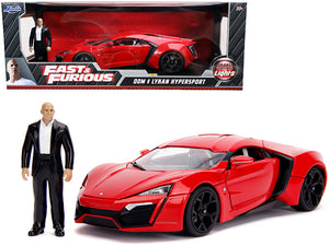 Lykan Hypersport Red with Lights and Dom Figurine \Fast & Furious\" Movie 1/18 Diecast Model Car by Jada"