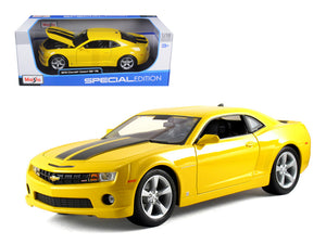 2010 Chevrolet Camaro SS RS Yellow with Black Stripes 1/18 Diecast Model Car by Maisto