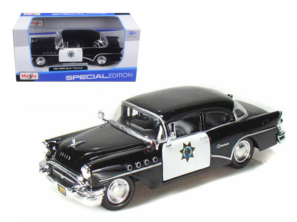 PACK OF 2 - 1955 Buick Century Police Car Black and White 1/26 Diecast Model Car by Maisto
