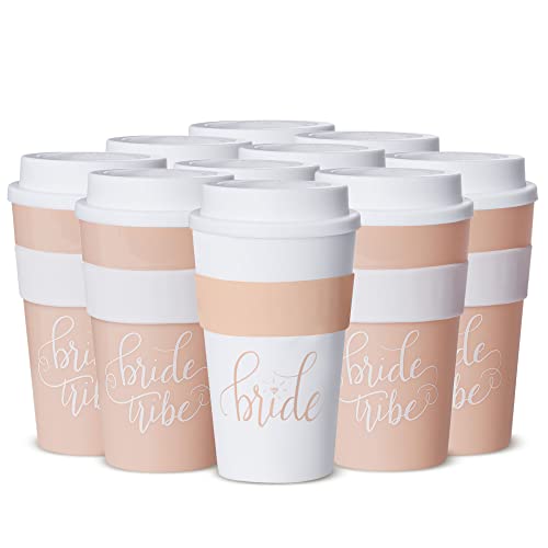 11 Piece Set of Blush Pink and White Coffee Cups for Bachelorette Parties, Bridal Showers, and Weddings