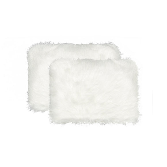Set of 2 Off White Cozy Faux Fur Lumbar Pillows