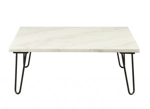 40" X 40" X 15" Real Marble And Black Coffee Table