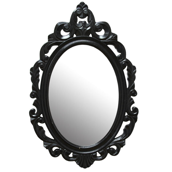 Glossy Black Oval Glass Wall Mirror