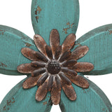 Distressed Teal and Red Antique Flower MetalWall Decor