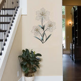 Silver and Blue Tri-Flower Metal Wall Decor