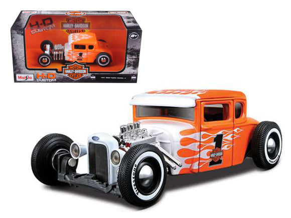 PACK OF 2 - 1929 Ford Model A Harley Davidson Orange With Flames #1 1/24 Diecast Model Car by Maisto