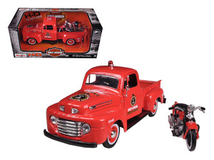 PACK OF 2 - "1948 Ford F-1 Pickup Truck Harley Davidson"" Fire Truck and 1936 El Knucklehead Motorcycle 1/24 Diecast Models by Maisto"""