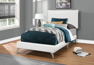 47.25" White Solid Wood MDF Foam and Linen Twin Sized Bed with Chrome Legs