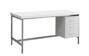 30" x 60" x 31" White  Silver  Particle Board  Hollow Core  Metal   Computer Desk With A Hollow Core