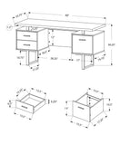 23.75" x 60" x 30.25" Cappuccino Silver Particle Board Hollow Core Metal  Computer Desk With A Hollow Core