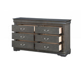 15" X 57" X 33" Dark Gray Wood Dresser