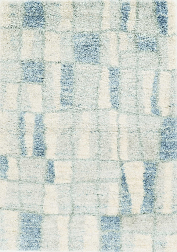 5'x8' Ivory Blue Machine Woven Abstract Blocks Indoor Area Rug