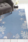 2'x4' Sea Blue Hand Hooked Bordered Coral Reef Indoor Accent Rug