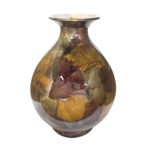 14.5" X 14.5" X 19" Bronze Brown Amber Gray Ceramic Foiled and Lacquered Round Water Jar Vase