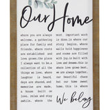 "Our Home" Metal & Wood Framed Wall Art