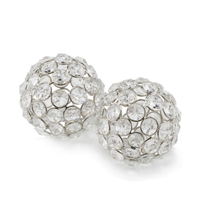 3" Silver Iron and Crystal Spheres Set Of 2
