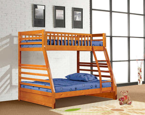 Contemporary Oak Finish Twin over Full Bunk Bed