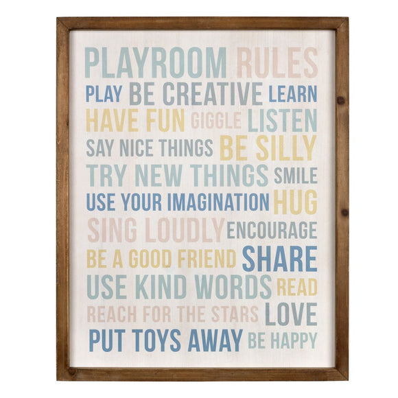 Playroom Rules Wooden Wall Art