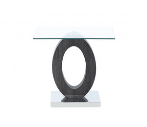 Grey Tone Oval Design Support End Table with Glass Top
