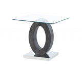Grey Tone Oval Design Support End Table with Glass Top