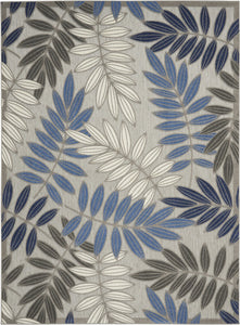 8’ x 11’ Gray and Blue Leaves Indoor Outdoor Area Rug