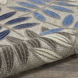 8’ x 11’ Gray and Blue Leaves Indoor Outdoor Area Rug