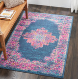 4’ x 6’ Blue and Pink Medallion Area Rug